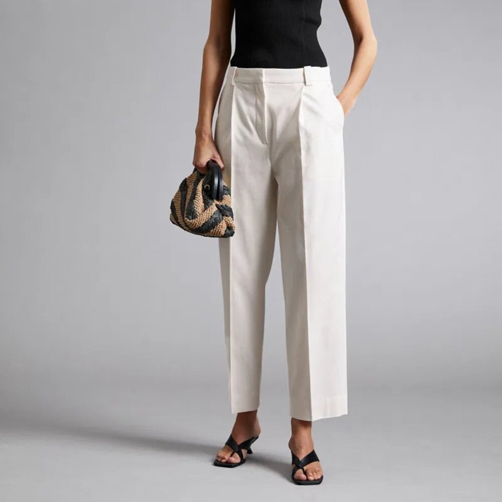 EUC Cotton Straight-Leg Trousers Light Beige Relaxed Fit Drop Crotch Pants!